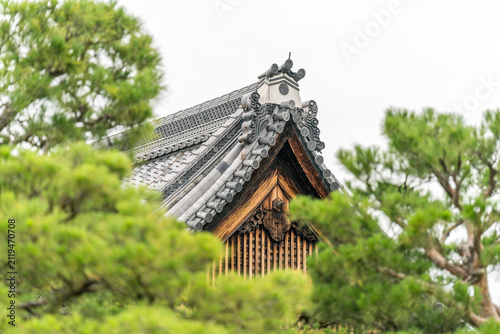 Rooftop of Japanese wooden building, traditional Japanese architecture