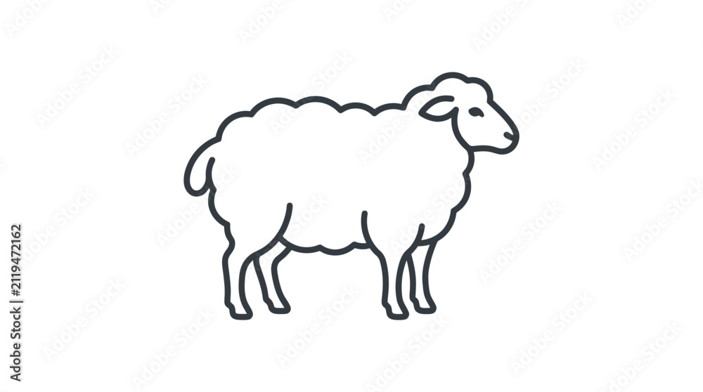 Obraz premium Minimalist Sheep Outline Icon Vector Graphic