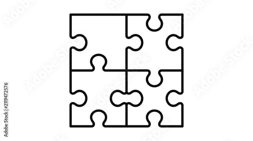 Puzzle pieces connect to form a complete square representing problem-solving and strategic thinking in a collaborative business.