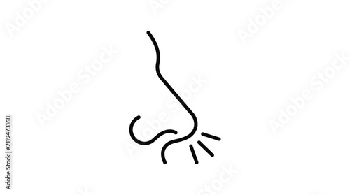 The nose silhouette depicts a human face profile with visible exhale lines to represent the physiological process of breathing or sniffing.