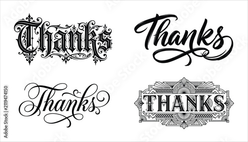 Elegant vintage thanks typography design in black and white isolated on white background