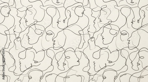 Abstract continuous line drawing face silhouette pattern with silhouette abstract continuous