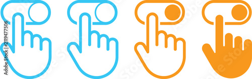 Foto Finger toggle switch icons with hand gesture dragging on and off slider buttons,