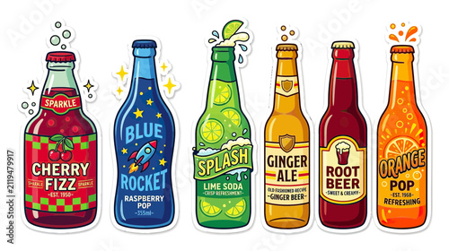 Bild auf Leinwand Assorted Vintage Soda Bottles with Fun Labels