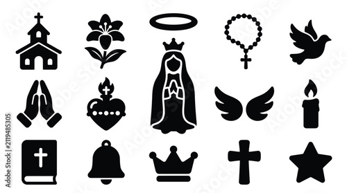 Quadro su tela Collection of Religious Symbols and Icons representing Faith, Spirituality, and Christianity