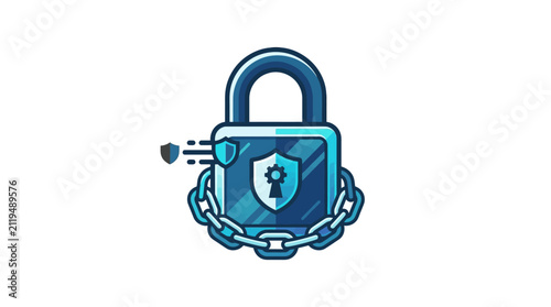 Digital Security Padlock Icon with Chain Vector Illustration