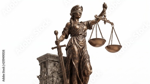 Lady Justice Statue and Classical Stone Pedestal