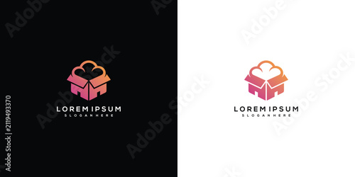 Modern Gradient Love Delivery Box Cloud Logo Design Concept
