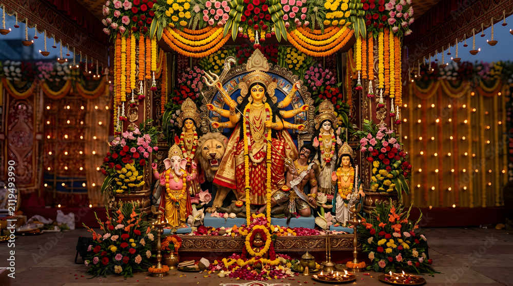 Obraz premium Detailed Goddess Durga idol during Navratri festival celebration.