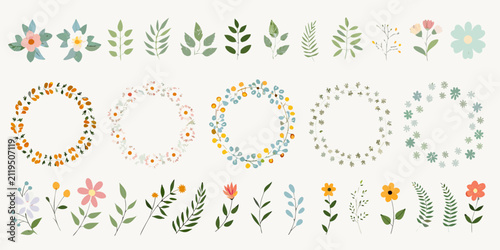 Floral ornament collection watercolor style botanical illustrations on a light background