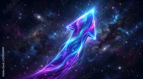 Glowing Cosmic Arrow Rising Through Galaxy Space Abstract Energy Background
