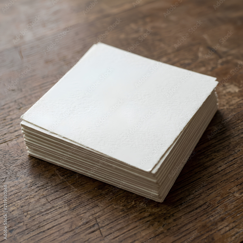 Fototapeta premium Stack of Blank White Paper Sheets on Wooden Surface for Writing or Printing.