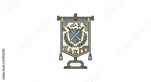 Heraldic vertical banner with swords shield and laurel wreath