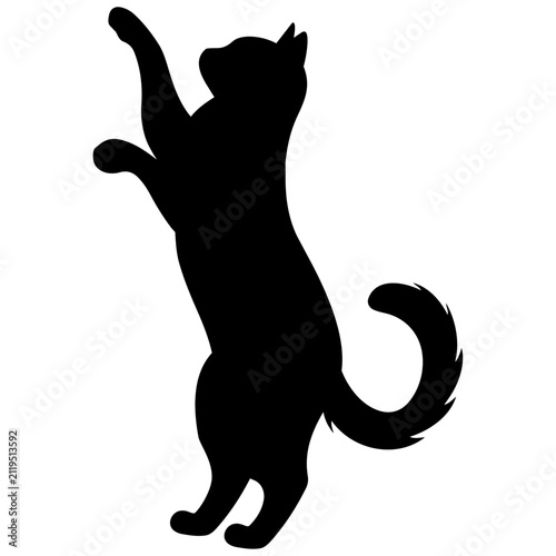 猫のシルエット、遊ぶネコのベクターイラスト