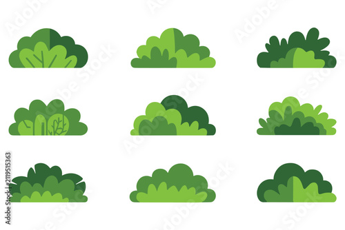 Various shapes of green bush set for landscape gardening or forest nature design isolated elements