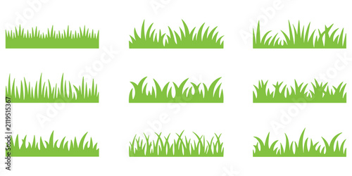 Different types of grass tuft and field lawn border elements for nature background design assets