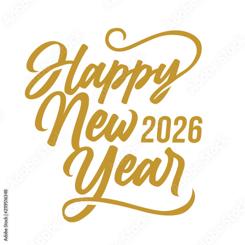 Happy New Year 2025 dynamic handwriting gold design on white background