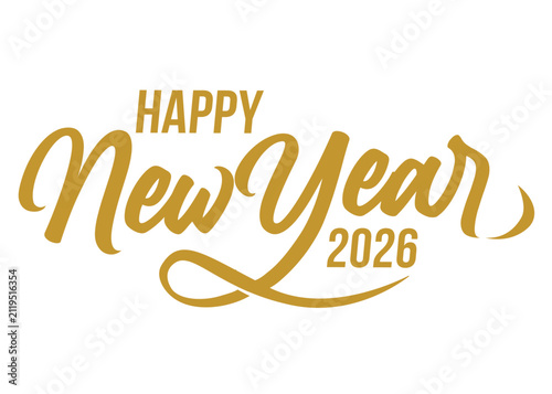 Happy New Year 2026 gold design on white background