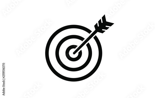 Target with arrow icon in black color. Goal, target and mission icon