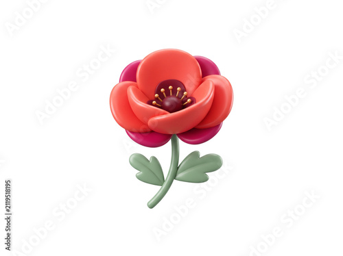 Poppy 3D icon illustration, isolated on white background