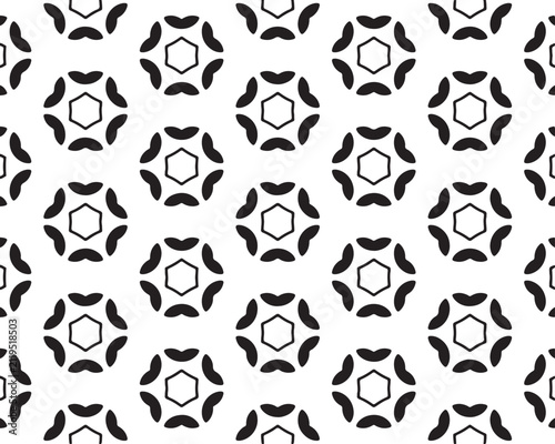 Seamless geometric pattern with hexagons. Minimalist black and white vector background.