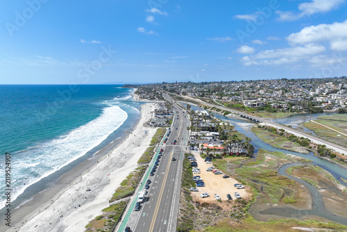 Картината върху платно Aerial view of Cardiff by the Sea, beach community in the incorporated city of Encinitas in San Diego County, California, USA