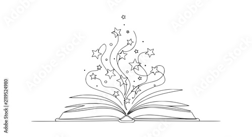 Open Book with Magic Stars Illustration