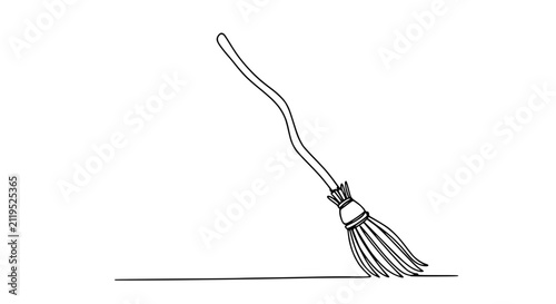 Canvastavla Minimalist Witch Broomstick Line Art Drawing on White Background