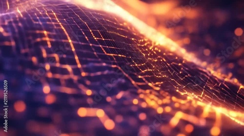 Abstract glowing energy wave flowing through digital network