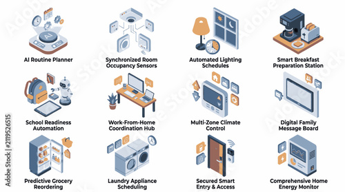 фотографія Collection of isometric icons representing smart home automation and connected living concepts