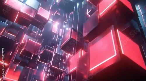 Abstract geometric digital network background with neon lights