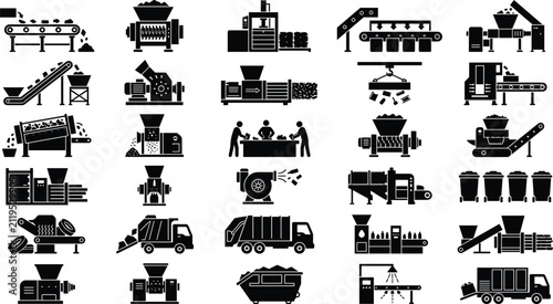 Фотография Industrial recycling plant machinery and waste management process black silhouet