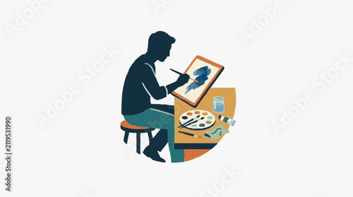 Creative Artist Working on Painting.