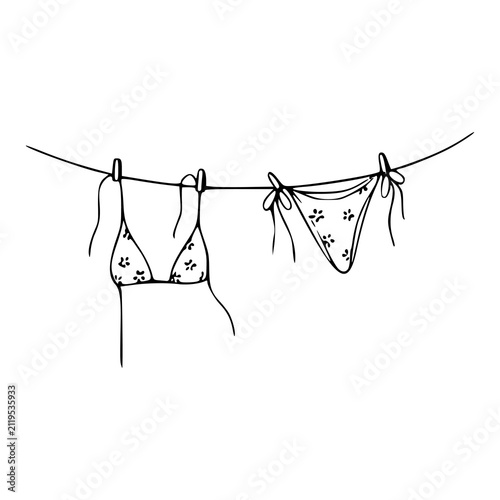 minimalist two-piece swimsuit line art drawing for summer, beach, or vacation cocnept
