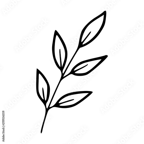 leaf branch line art illustration on white background