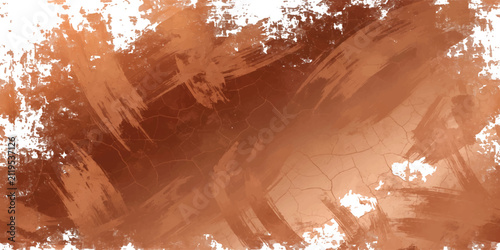 Rust Brown Brush Stroke Texture Background with Cracked Earth Pattern, Terracotta Grunge Vector Design