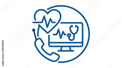 Bild auf Leinwand Telemedicine Cardiology Consultation Line Icon