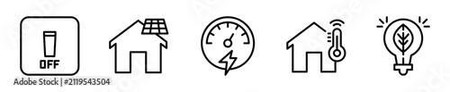 Fotografía Set de iconos ahorro energía casa foco panel medidor 5 piezas outline vector