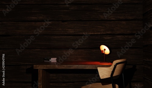 Cuadro en lienzo Writing desk, work desk with desk lamp, 3D illustration
