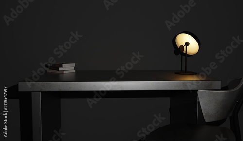 Writing desk, work desk with desk lamp, 3D illustration