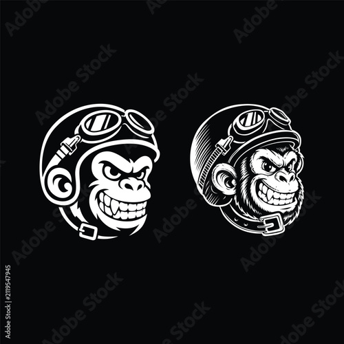  illustration of the monkey head wering a helmet