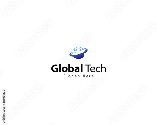 abstract circular logo with global tech concept, digital media, logo design illustration.