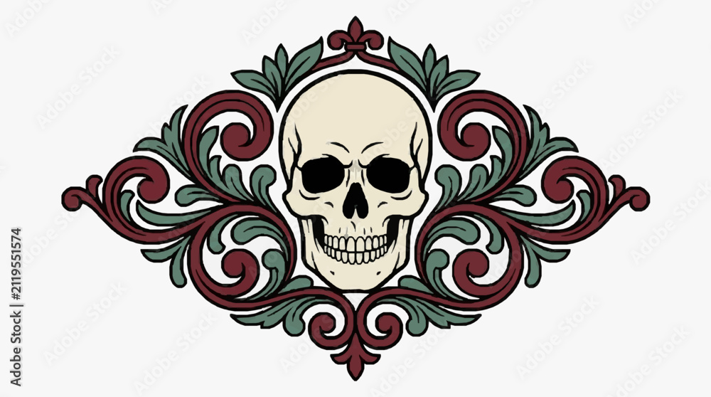 Fototapeta premium Elegant Gothic Skull Ornament Design.