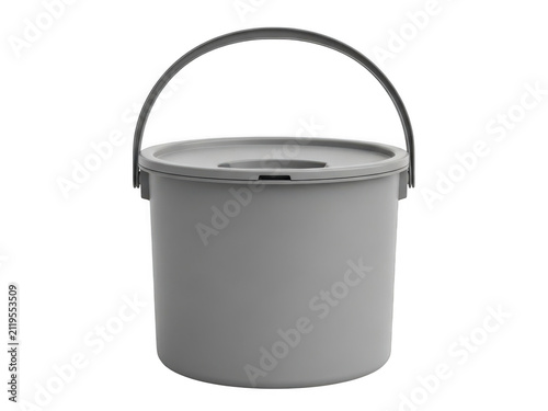 Grey plastic bucket with handle isolated on white background isolated on transparent background