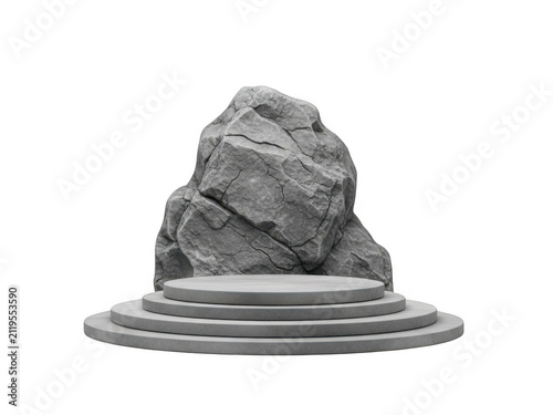 Grey stone podium display stand for product presentation isolated on transparent background