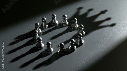 Chess pawns casting crown shadow. Business leadership concept.