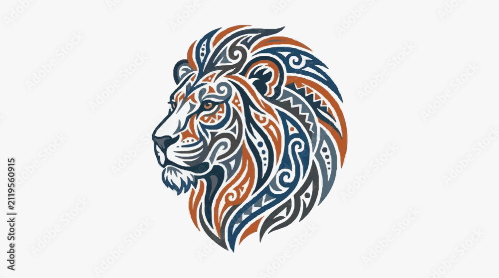 Fototapeta premium Elegant Lion Head Artwork with Vibrant Patterns.