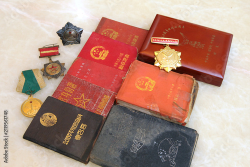 Vintage Military Medals and Honorary Certificates Collection Display