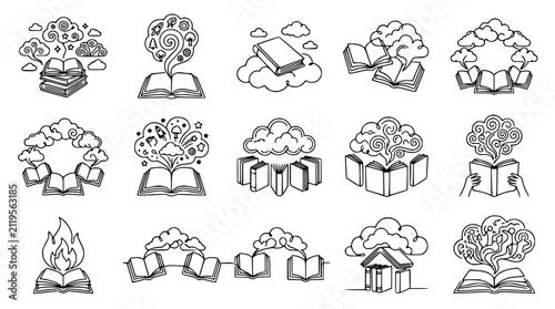Foto Open Books with Ideas, Knowledge, and Imagination Emerging