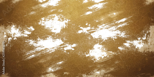 Golden Brown Grunge Brush Texture Background with White Paint Patches, Weathered Vector Design